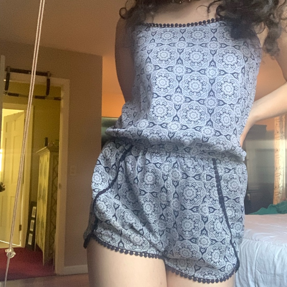 Navy Blue and White Romper